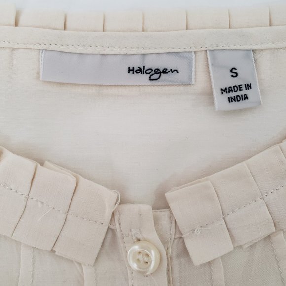 Halogen Silk Cotton Cream Pleated Blouse, Small - Picture 9 of 11